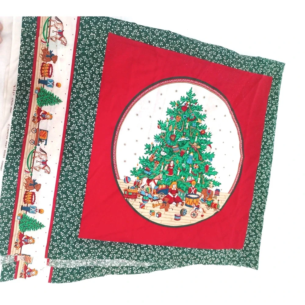 VTG Cranston Christmas Tree Fabric Panel 4 Pillow Blocks Quilt Cotton Panel